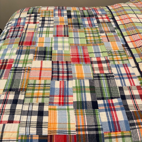 Pottery Barn Kids Madras Plaid Patchwork Twin Quilt with Sham Hand Stitch - Picture 2 of 5
